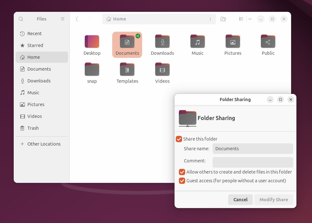 File sharing in Ubuntu Desktop 24.04