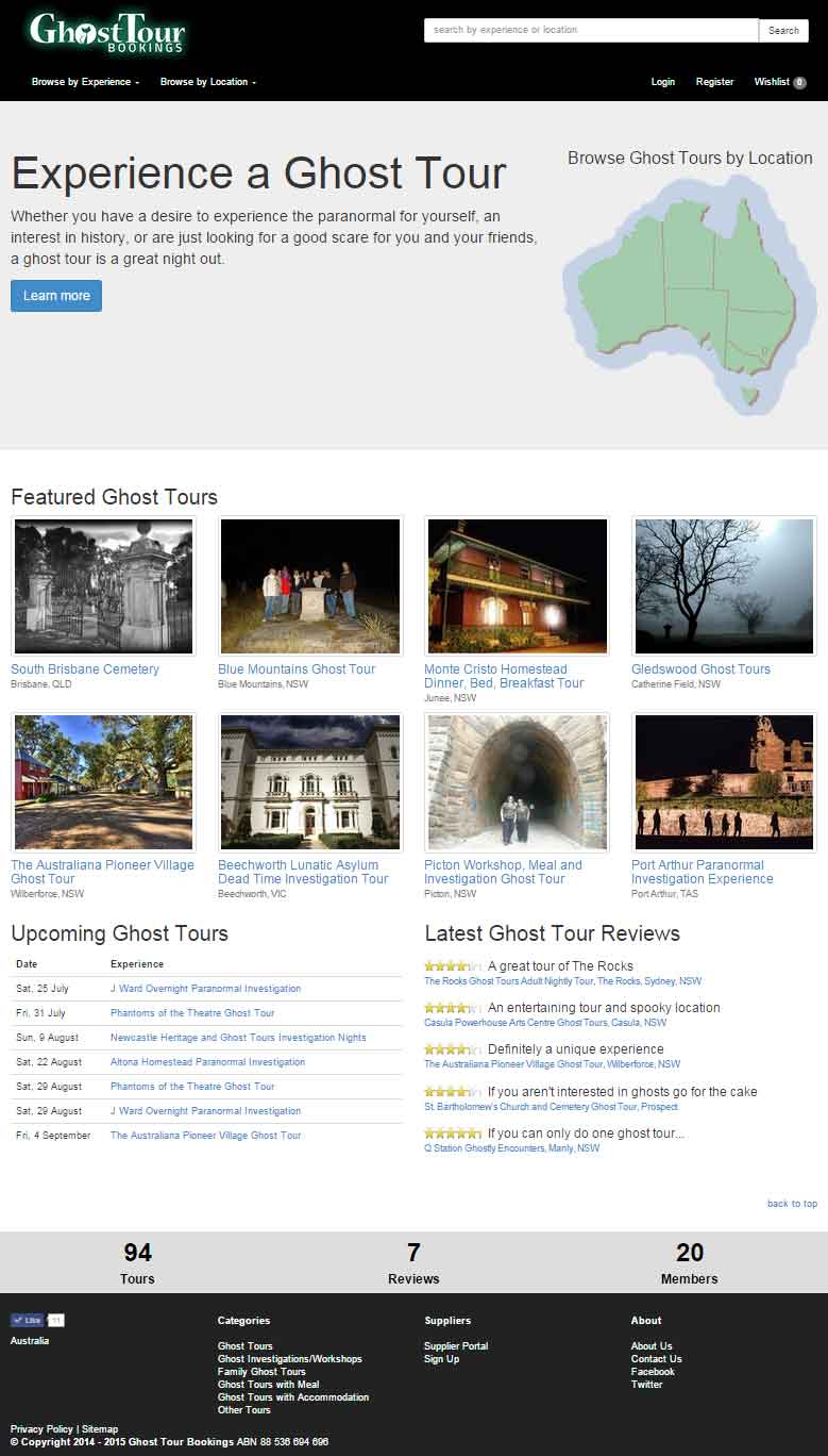 Ghost Tour Bookings website