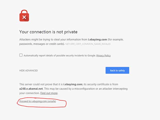Accept certificate error in Google Chrome, step 3