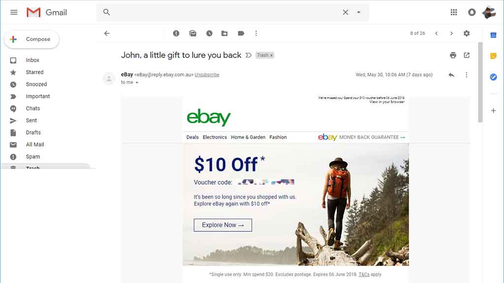 eBay - a little gift to lure you back